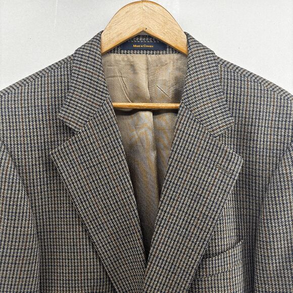 Vintage Chaps Ralph Lauren Silk / Wool Tan Houndstooth Size 42L/T Blazer Canada - Picture 4 of 10